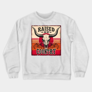 Country Music Raised on 90s Country Vintage Bull Skeleton Crewneck Sweatshirt